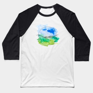 Hills and Sky Watercolour and Ink Baseball T-Shirt